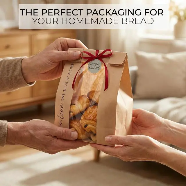 Alt view image 4 of 7 - Beautiful Bread Bags for Homemade Bread - Clear Window Bags Keep Your Sourdough Loaves Fresh for Days & are Great for Gifting Homemade Bread - Perfectly Sized Bakery Paper Packaging for Baked Goods