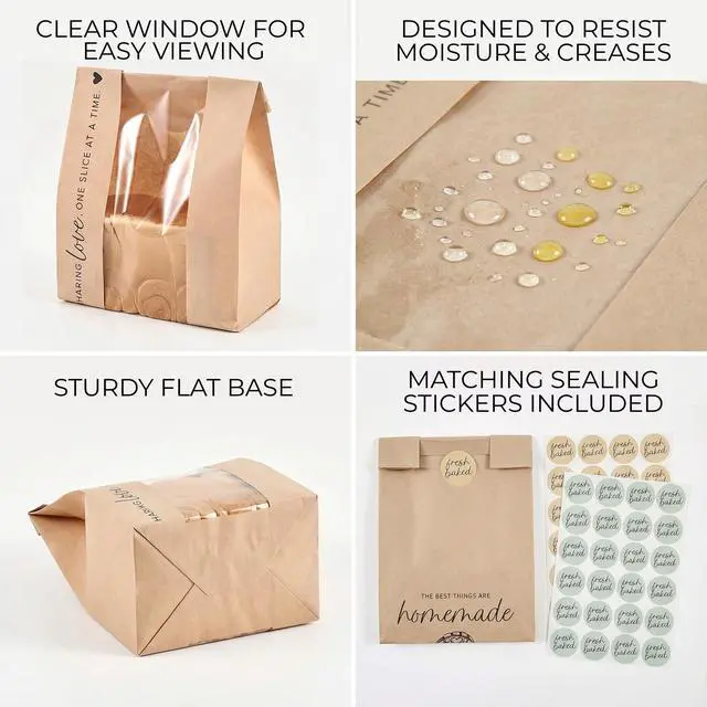Alt view image 5 of 7 - Beautiful Bread Bags for Homemade Bread - Clear Window Bags Keep Your Sourdough Loaves Fresh for Days & are Great for Gifting Homemade Bread - Perfectly Sized Bakery Paper Packaging for Baked Goods