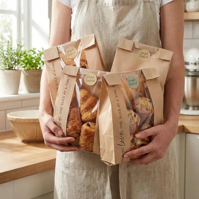 Alt view image 7 of 7 - Beautiful Bread Bags for Homemade Bread - Clear Window Bags Keep Your Sourdough Loaves Fresh for Days & are Great for Gifting Homemade Bread - Perfectly Sized Bakery Paper Packaging for Baked Goods
