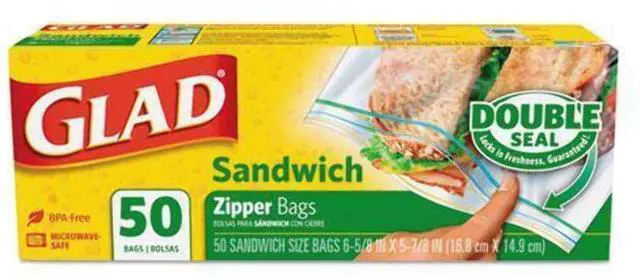 Alt view image 2 of 2 - Glad Zipper Bags, Sandwich bags, clear, Unscented, 50.0 Count