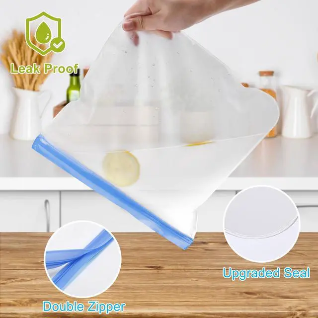 Alt view image 3 of 6 - 10 Pack Stand-Up Reusable Freezer Bags, Leakproof Dishwasher Safe Food Storage Bags, BPA Free Reusable Gallon Bags for Marinating, Meal Prep (Multicolor, 3 Gallon 4 Sandwich 3 Snack)