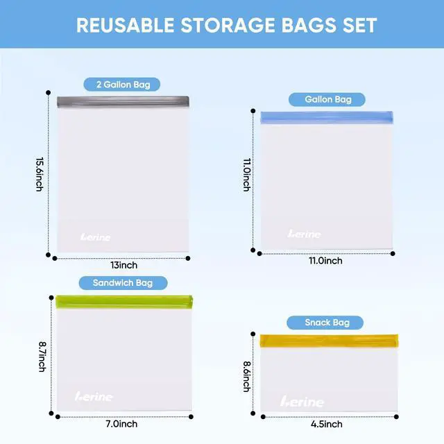 Alt view image 5 of 6 - 10 Pack Stand-Up Reusable Freezer Bags, Leakproof Dishwasher Safe Food Storage Bags, BPA Free Reusable Gallon Bags for Marinating, Meal Prep (Multicolor, 3 Gallon 4 Sandwich 3 Snack)