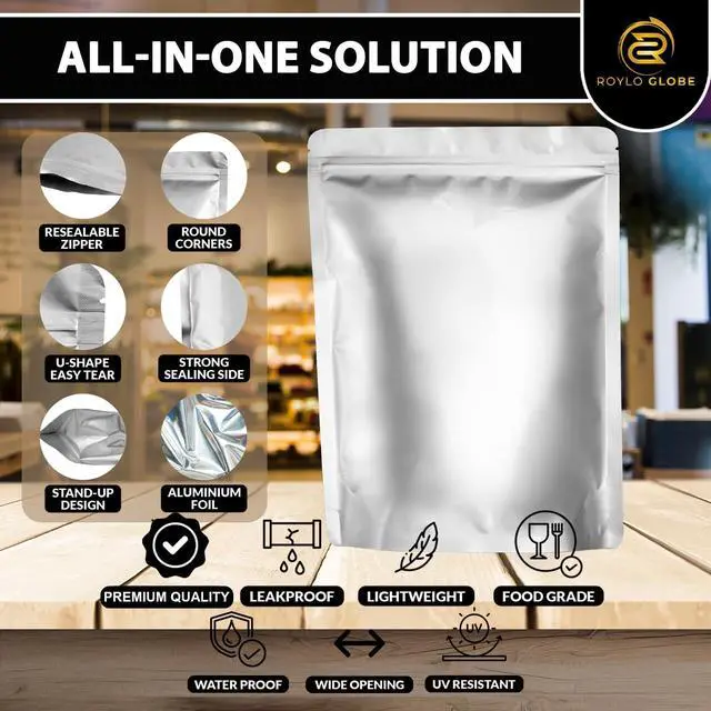 Alt view image 3 of 6 - 100pcs Quart Mylar Bags with 100 x 500cc Oxygen Absorbers-112 Labels & 10 MIL Thick Stand-Up Reusable Airtight Resealable Bags with 5 Clips - Large Mylar Bags For Food Storage
