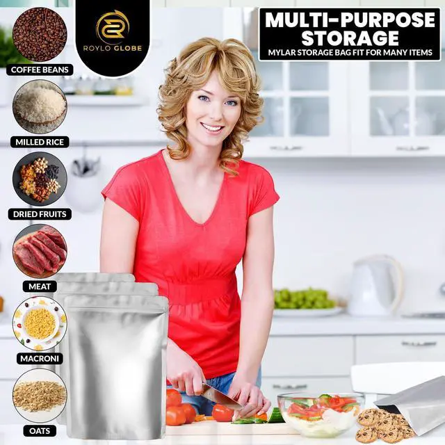 Alt view image 6 of 6 - 100pcs Quart Mylar Bags with 100 x 500cc Oxygen Absorbers-112 Labels & 10 MIL Thick Stand-Up Reusable Airtight Resealable Bags with 5 Clips - Large Mylar Bags For Food Storage