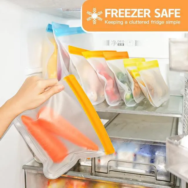 Alt view image 3 of 7 - 10 Pack Dishwasher Safe Reusable Bags, Leakproof Reusable Freezer Bags, BPA Free Food Storage Bags for Lunch Marinate Food Travel - 3 Gallon 3 Snack 4 Sandwich Bags