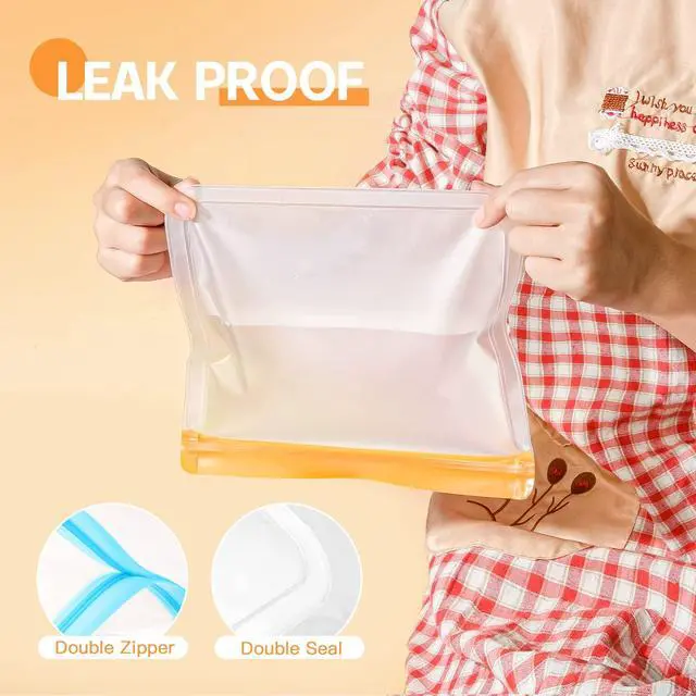 Alt view image 4 of 7 - 10 Pack Dishwasher Safe Reusable Bags, Leakproof Reusable Freezer Bags, BPA Free Food Storage Bags for Lunch Marinate Food Travel - 3 Gallon 3 Snack 4 Sandwich Bags