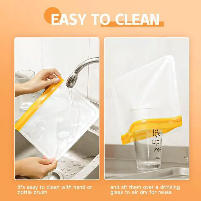 Alt view image 5 of 7 - 10 Pack Dishwasher Safe Reusable Bags, Leakproof Reusable Freezer Bags, BPA Free Food Storage Bags for Lunch Marinate Food Travel - 3 Gallon 3 Snack 4 Sandwich Bags