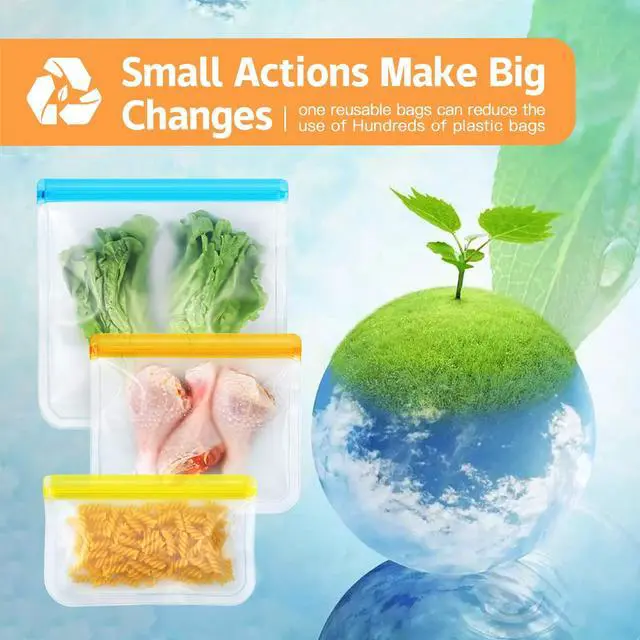 Alt view image 7 of 7 - 10 Pack Dishwasher Safe Reusable Bags, Leakproof Reusable Freezer Bags, BPA Free Food Storage Bags for Lunch Marinate Food Travel - 3 Gallon 3 Snack 4 Sandwich Bags