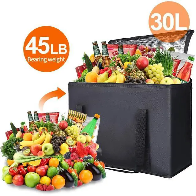 Alt view image 4 of 6 - 2-Pack Insulated Reusable Grocery Bag Heavy Duty Thermal Tote, X-Large for Frozen Foods Cold Storage, Travel Cooler Shopping Transport Hot Food Delivery, Collapsible Insulated Bags, Black