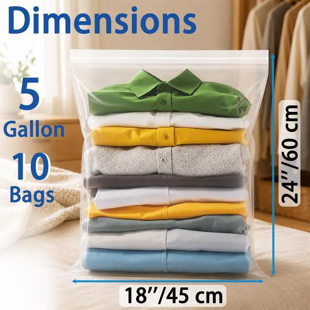 Alt view image 2 of 6 - Extra Large 5 Gallon Zippered Plastic Bags for Storage