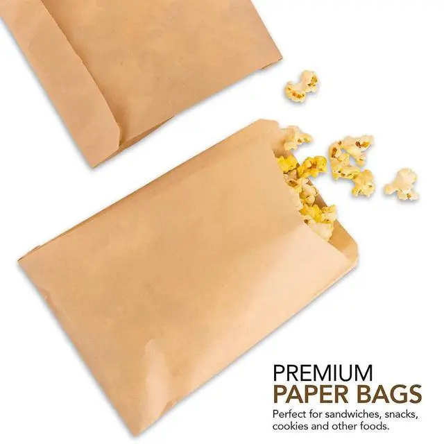 Alt view image 3 of 6 - Paper Sandwich Bags Kraft Brown (200 Pack), Food Grade Unbleached Kraft Paper for Bakery, Cookies, Treats, Snacks, Sandwiches