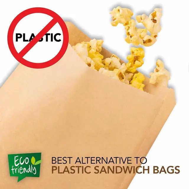 Alt view image 5 of 6 - Paper Sandwich Bags Kraft Brown (200 Pack), Food Grade Unbleached Kraft Paper for Bakery, Cookies, Treats, Snacks, Sandwiches