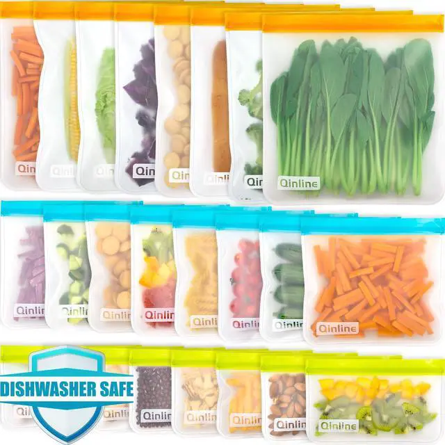 Main image of Reusable Food Storage Bags - 24 Pack Freezer Extra Thick Leakproof Lunch Bag - 8 Gallon 8 Sandwich 8 Snack Bags