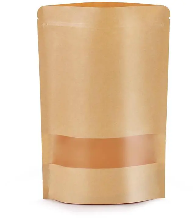 Main image of 100pcs Kraft Bags with Window 3.5x5.5 Inches Brown Reusable Sealable Zip Lock Food Storage Stand up Paper Pouches for Home or Business