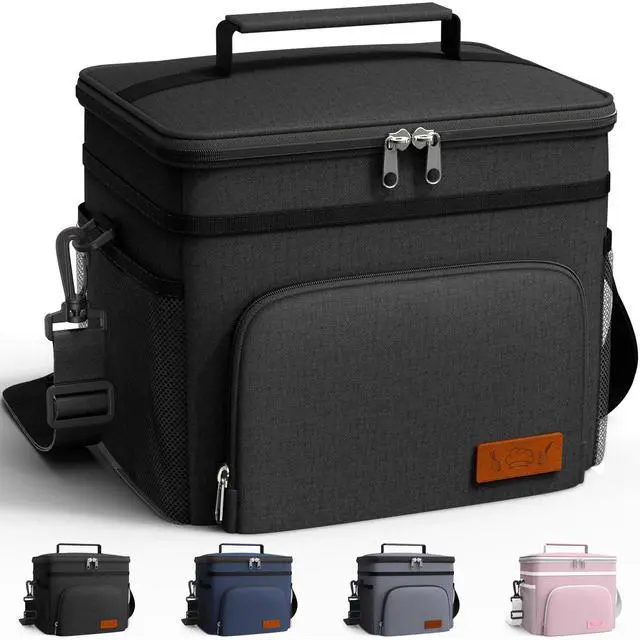 Main image of HOTOR Insulated Lunch Box for Men & Women - Leak-Proof Cooler Lunch Bag with 4 Pockets, Adjustable Strap, Ideal for Work, Picnic, Travel - Medium, Black, 10.2"×6.9"×8.5"