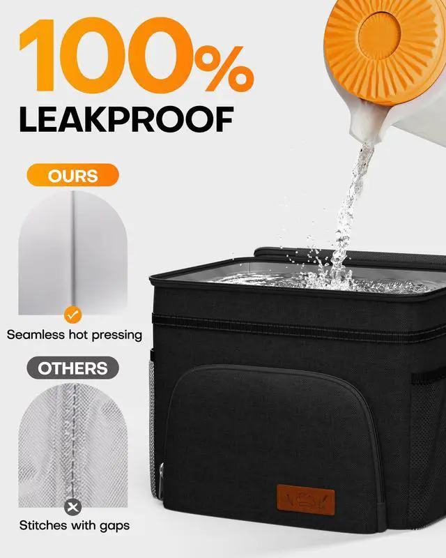 Alt view image 5 of 7 - HOTOR Insulated Lunch Box for Men & Women - Leak-Proof Cooler Lunch Bag with 4 Pockets, Adjustable Strap, Ideal for Work, Picnic, Travel - Medium, Black, 10.2"×6.9"×8.5"