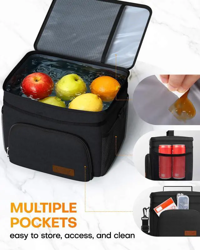 Alt view image 6 of 7 - HOTOR Insulated Lunch Box for Men & Women - Leak-Proof Cooler Lunch Bag with 4 Pockets, Adjustable Strap, Ideal for Work, Picnic, Travel - Medium, Black, 10.2"×6.9"×8.5"