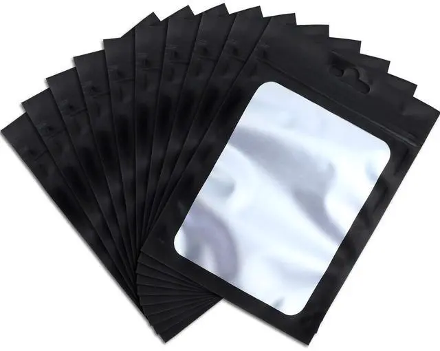 Main image of 100 Pieces Resealable Foil Food Storage Bags with Clear Window Coffee Beans Candy Packaging Pouch for Food Small Business Supplies for Jewelry Self Sealed Storage Bags(6.3 x 9.4 Inch,Black)