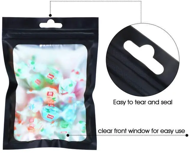 Alt view image 3 of 7 - 100 Pieces Resealable Foil Food Storage Bags with Clear Window Coffee Beans Candy Packaging Pouch for Food Small Business Supplies for Jewelry Self Sealed Storage Bags(6.3 x 9.4 Inch,Black)