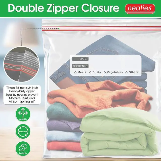 Alt view image 3 of 6 - 5 Gallon Resealable Bags Heavy Duty Jumbo Freezer Bags with Dual Zipper 18x24" Extra Large with Writable Space for Kitchen or Home Storage BPA-Free Food Grade Plastic 14 Pack
