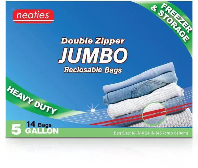 Main image of 5 Gallon Resealable Bags Heavy Duty Jumbo Freezer Bags with Dual Zipper 18x24" Extra Large with Writable Space for Kitchen or Home Storage BPA-Free Food Grade Plastic 14 Pack