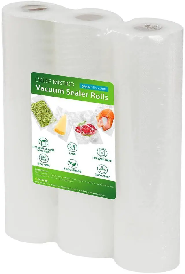 Main image of Vacuum Sealer Bags for Food, 11''X20' (3 Rolls) BPA Free Food Saver Bags for Sealer, Customized Size Vacuum Storage Bags for Sous Vide or Meal Prep