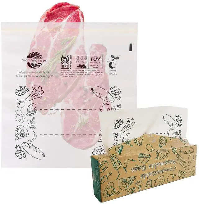 Main image of Compostable Food Storage Bags, Large Gallon Resealable Freezer Bags, 50 Count, 10.5 x 10.6 inches, PFAS & BPA FREE, Certified US BPI ASTM D6400 Europe OK Compost