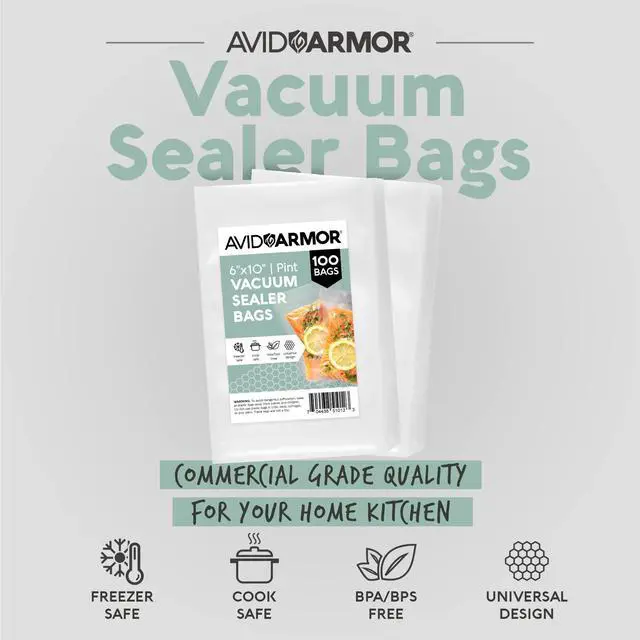 Alt view image 2 of 6 - Food Vacuum Sealer Bags 100-Pack, 6x10 Pint Freezer Bags