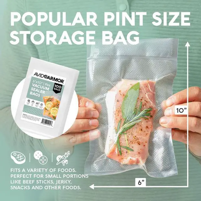 Alt view image 6 of 6 - Food Vacuum Sealer Bags 100-Pack, 6x10 Pint Freezer Bags