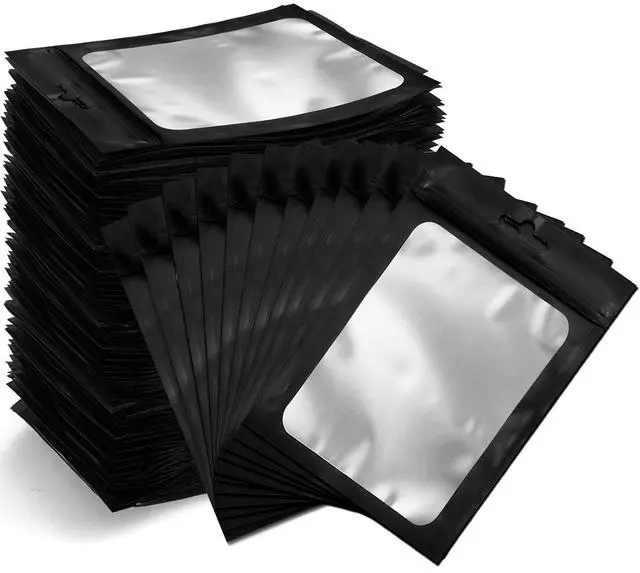 Main image of Resealable Bags for Food Storage 350 Pieces Reusable Bags with Clear Window (4×6Inch Black) Edible Sealable Packaging Bags for Small Business Christmas