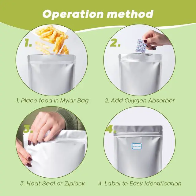 Alt view image 5 of 5 - 60pcs 1 Quart Mylar Bags for Food Storage with Oxygen Absorbers and Labels