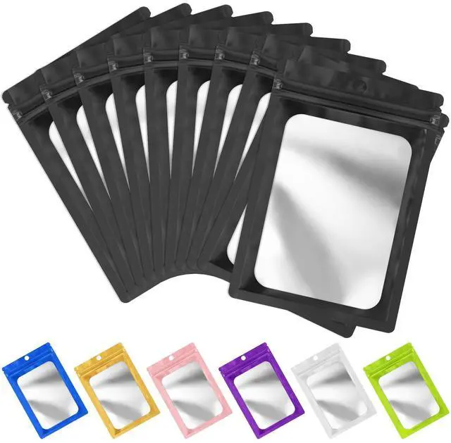 Main image of 100 Pack Mylar Resealable Bags Foil Packaging Bags with Frosted Clear Window, Zipper Bag Smell Proof Pouch for Food Storage, Cookies, Sample, Small Business(Black, 5.5x7.9inch)