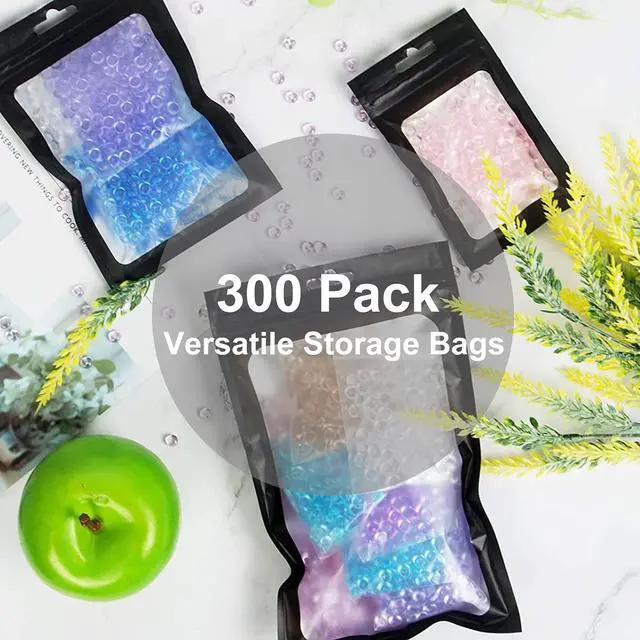 Alt view image 7 of 7 - 300 Pack 3 Sizes Resealable Mylar Bags Food Storage Smell Proof Bags with Front Window Packaging Pouch for Sample Snack Cookies Jewelry (Black, 3 x 4.7 inch,4 x 6 inch,4.7 x 7.9 inch)