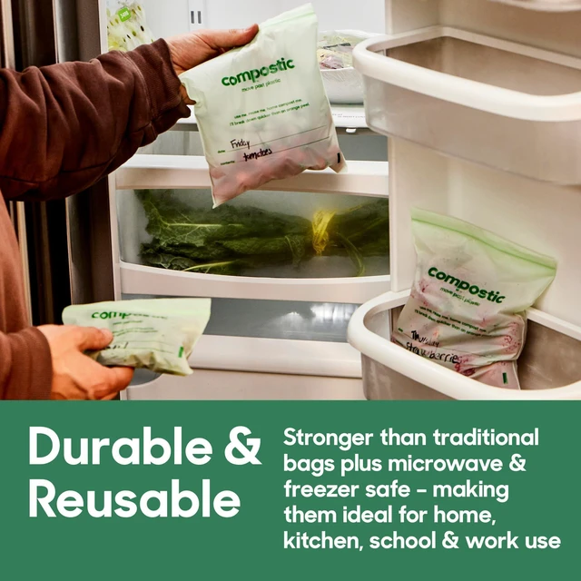 Alt view image 3 of 7 - Compostable XL Sandwich Bags (60 Count) Starter Pack Resealable Zip-Seal, Plant-Based, Home Compostable, Freezer & Microwave Safe, BPA-Free, Non-Toxic, GMO-Free Food Storage Bags