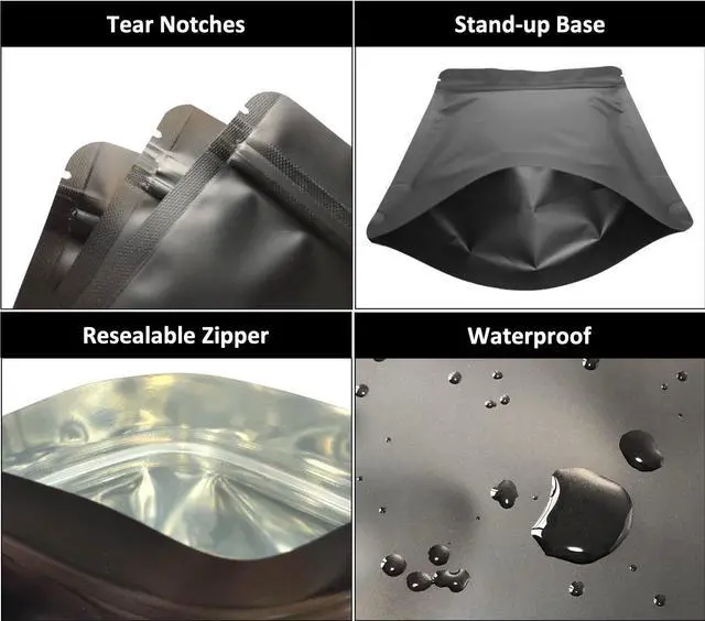 Alt view image 3 of 7 - 50 Pack 1 Gallon Matte Black Stand Up Food Storage Bags 5 Mil 10x14 Inches Resealable Food Storage Zipper Pouch Bag, Large Heat Sealable Plastic Foil Packaging Pouches