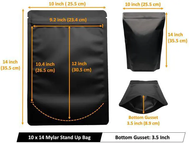 Alt view image 5 of 7 - 50 Pack 1 Gallon Matte Black Stand Up Food Storage Bags 5 Mil 10x14 Inches Resealable Food Storage Zipper Pouch Bag, Large Heat Sealable Plastic Foil Packaging Pouches