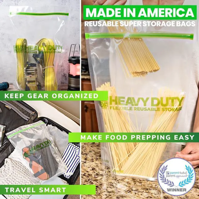 Alt view image 4 of 6 - HEAVY DUTY Reusable STAND-UP Bags for Food Storage, USA Made, NO PEVA & BPA FREE, Reusable Freezer Bags, Dishwasher-Safe, Triple Zip, CLEAR 5-mils XXL 2-Gallon 12" x 16" - 5pk
