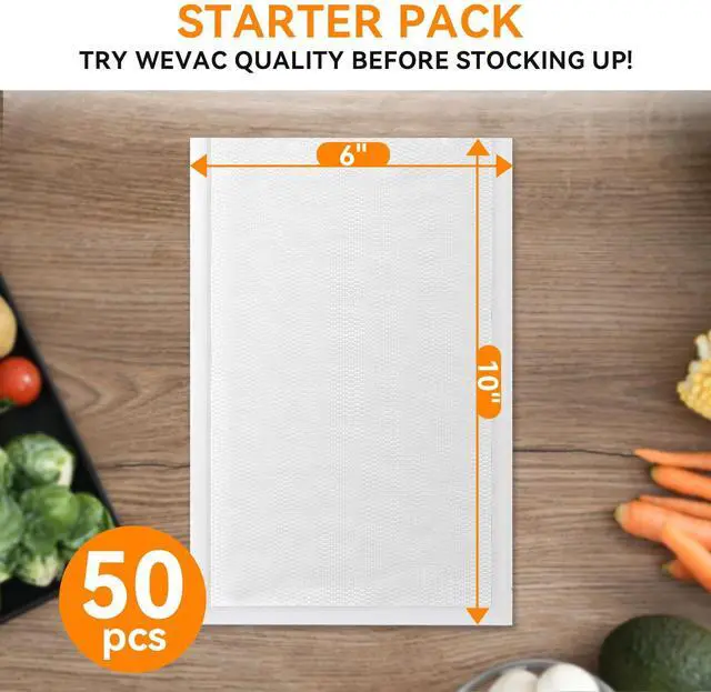 Alt view image 2 of 7 - Vacuum Sealer Bags 50 Count (6×10), Heavy-Duty BPA-Free Food Storage Bags, Puncture-Resistant, Freezer & Sous Vide Safe, Compatible with All Vacuum Sealers