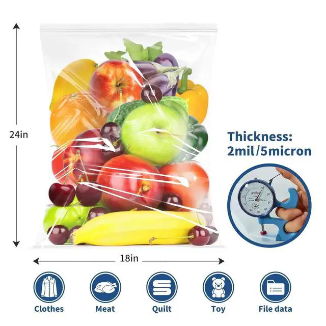 Alt view image 2 of 7 - Storage Bags, Pack of 12, 5 Gallon Reclosable Food Storage Bag, Great Storage for Food, Clothing, Office Supplies & Travel Essential, 2 Mil Thick, Size 18"x 24"