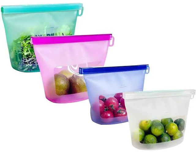 Main image of Reusable Silicone Food Storage Bags (Set of 4), Dishwasher Oven Microwave Freezer Safe, Eco-Friendly 100% Platinum, Leakproof Sous Vide Bags, Premium Lunch Containers, 2 Snack 2 Sandwich, Mixed
