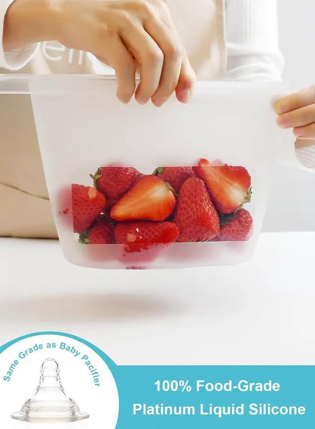 Alt view image 2 of 7 - Reusable Silicone Food Storage Bags (Set of 4), Dishwasher Oven Microwave Freezer Safe, Eco-Friendly 100% Platinum, Leakproof Sous Vide Bags, Premium Lunch Containers, 2 Snack 2 Sandwich, Mixed