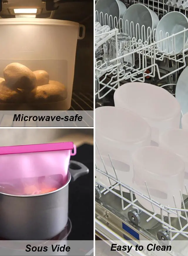 Alt view image 6 of 7 - Reusable Silicone Food Storage Bags (Set of 4), Dishwasher Oven Microwave Freezer Safe, Eco-Friendly 100% Platinum, Leakproof Sous Vide Bags, Premium Lunch Containers, 2 Snack 2 Sandwich, Mixed