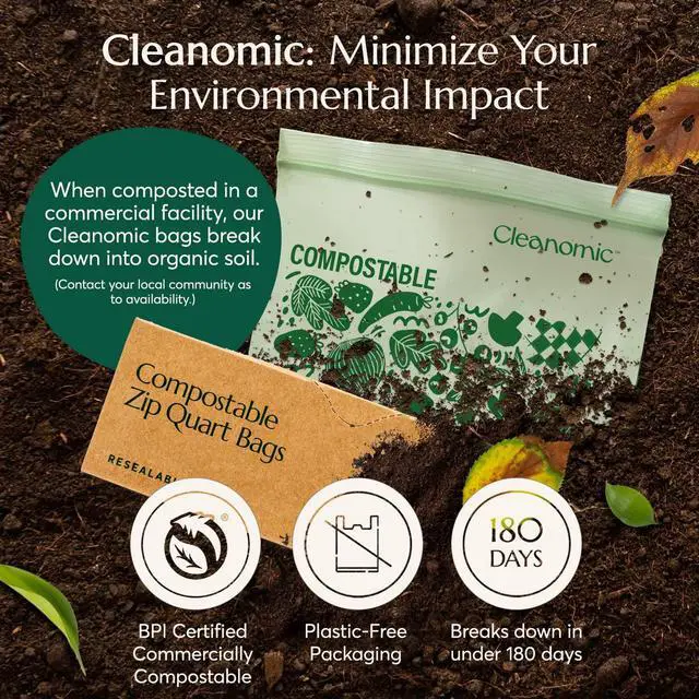 Alt view image 4 of 7 - Compostable* Quart Size Food Storage Bags (25 Eco Zip) Freezer and Leak Proof, Also Available Gallon, Snack and Sandwich Size Bags