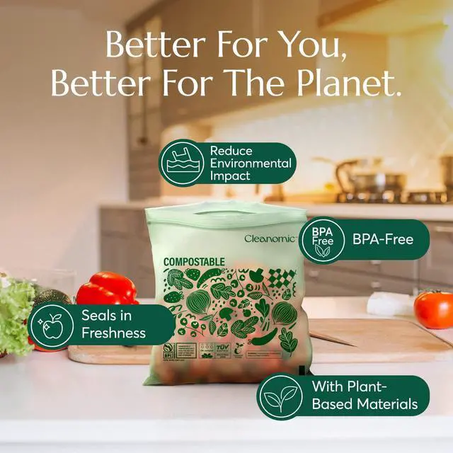 Alt view image 5 of 7 - Compostable* Quart Size Food Storage Bags (25 Eco Zip) Freezer and Leak Proof, Also Available Gallon, Snack and Sandwich Size Bags