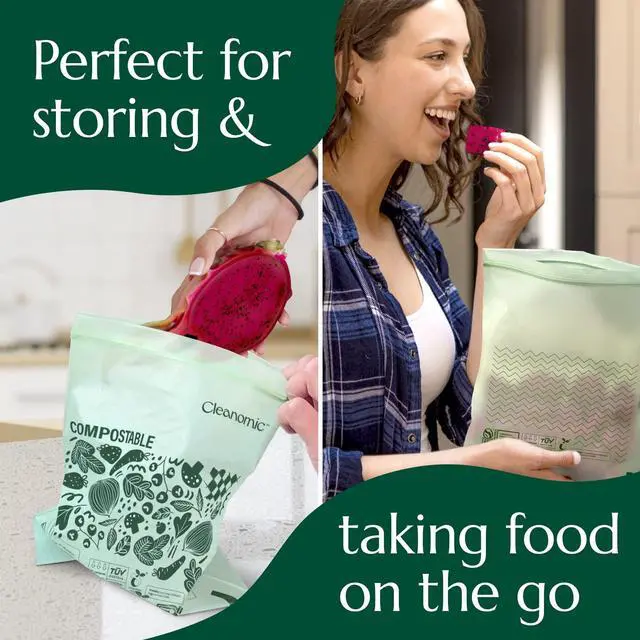 Alt view image 6 of 7 - Compostable* Quart Size Food Storage Bags (25 Eco Zip) Freezer and Leak Proof, Also Available Gallon, Snack and Sandwich Size Bags
