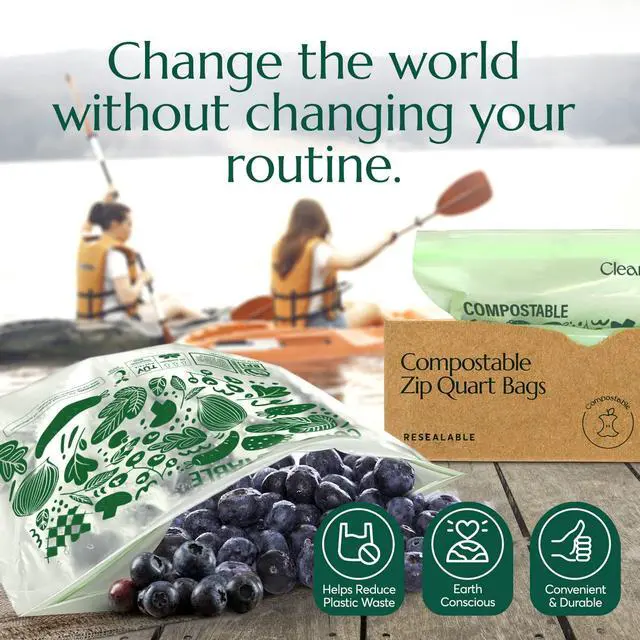 Alt view image 7 of 7 - Compostable* Quart Size Food Storage Bags (25 Eco Zip) Freezer and Leak Proof, Also Available Gallon, Snack and Sandwich Size Bags