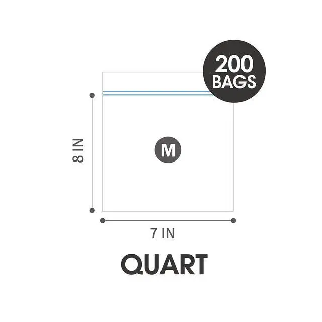 Alt view image 2 of 6 - Quart Zip Storage Bags, 200 Count, Double Zipper Seal, Easy Grip Open Tabs, Write-On Space, BPA-Free & Heavy Duty, Microwave Safe, Non-StandUp