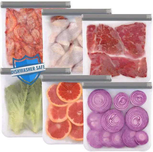 Main image of 6 Pack Reusable Gallon Freezer Bags Dishwasher Safe, BPA Free Reusable 1 Gallon Bags, Leakproof Food Storage Bags for Marinate Meats, Cereal, Vegetables, Home Organization(Gray, 6Gallon)