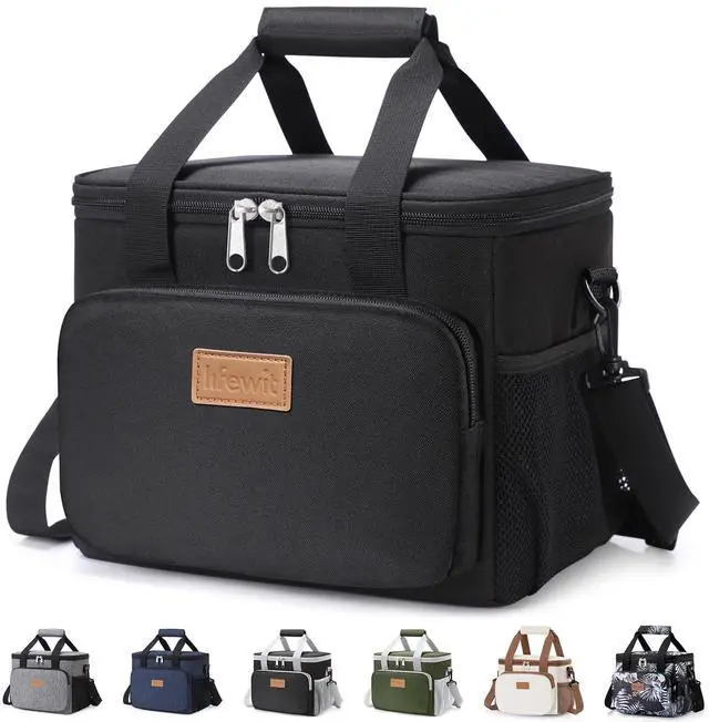 Main image of Medium Lunch Bag, Insulated Lunch Box, Soft Cooler Cooling Tote for Adult Men Women, Black 12-Can (9L)