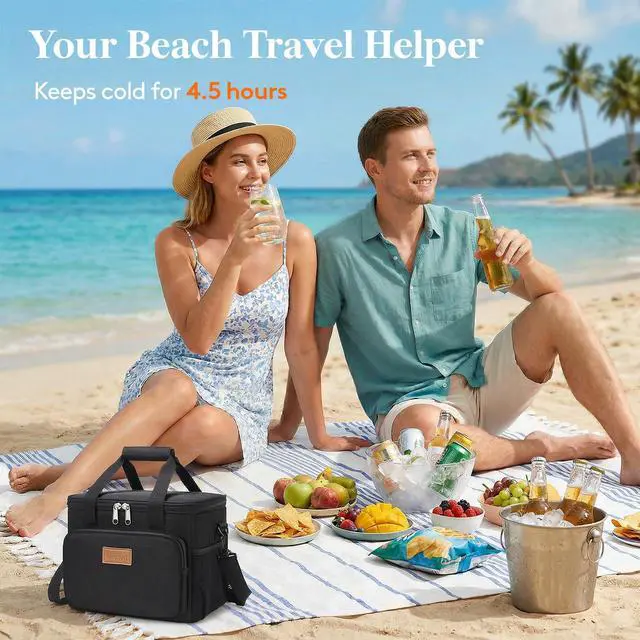 Alt view image 2 of 7 - Medium Lunch Bag, Insulated Lunch Box, Soft Cooler Cooling Tote for Adult Men Women, Black 12-Can (9L)